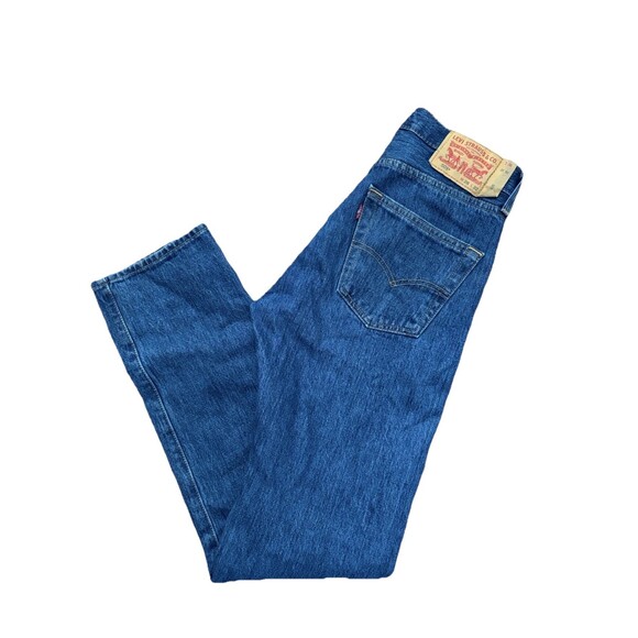 Levis 501 Original Fit Jeans Mens 28x32 Dark Wash Blue Straight Leg Button Fly - Picture 2 of 7